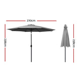 Instahut Outdoor Umbrella 2.7m Beach Pole Garden Tilt Sun Patio UV Charcoal - Front View