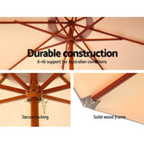 Instahut 3m Outdoor Umbrella Pole Umbrellas Beach Garden Sun Stand Patio Beige - Top-Down View