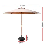 Instahut 3m Outdoor Umbrella w/Base Pole Umbrellas Garden Sun Stand Deck Beige - Front View