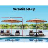 Instahut 3m Outdoor Umbrella w/Base Pole Umbrellas Garden Sun Stand Deck Beige - Rear View