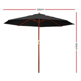 Instahut 3m Outdoor Umbrella Pole Umbrellas Beach Garden Sun Stand Patio Black - Front View