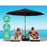 Instahut 3m Outdoor Umbrella Pole Umbrellas Beach Garden Sun Stand Patio Black - Top-Down View
