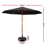 Instahut 3m Outdoor Umbrella w/Base Pole Umbrellas Garden Sun Stand Deck Black - Front View