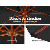Instahut 3m Outdoor Umbrella w/Base Pole Umbrellas Garden Sun Stand Deck Black - 45-Degree Angle