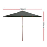 Instahut 3m Outdoor Umbrella Pole Umbrellas Beach Garden Sun Stand Patio Charcoal - Front View