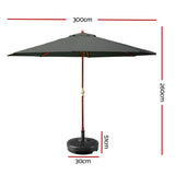 Instahut 3m Outdoor Umbrella w/Base Pole Umbrellas Garden Sun Stand Deck Charcoal - Front View