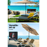 Instahut 3m Outdoor Umbrella w/Base Pole Tilt Beach Garden Patio Beige - 45-Degree Angle
