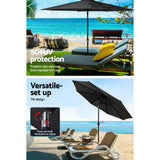 Instahut Outdoor Umbrella 3m Base Beach Pole Garden Tilt Sun Patio UV Black - 45-Degree Angle