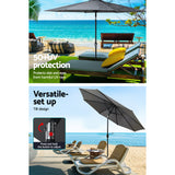 Instahut Outdoor Umbrella 3m Base Beach Pole Garden Tilt Sun Patio UV Charcoal - 45-Degree Angle