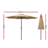 Instahut 3m Outdoor Umbrella Beach Pole Garden Patio Tilt Beige - Front View