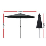 Instahut 3m Outdoor Umbrella Beach Pole Garden Patio Tilt Black - Front View