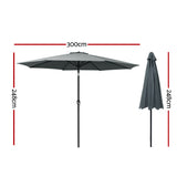 Instahut 3m Outdoor Umbrella Beach Pole Garden Patio Tilt Charcoal - Front View