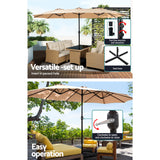 Instahut 4.57m Outdoor Umbrella w/Base Stand Beach Pole Garden Tilt Beige - Top-Down View
