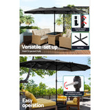 Instahut 4.57m Outdoor Umbrella w/Base Stand Beach Pole Garden Tilt Black - Top-Down View