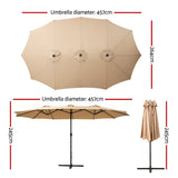 Instahut 4.57m Outdoor Umbrella Beach Pole Garden Tilt Beige - Front View