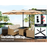 Instahut 4.57m Outdoor Umbrella Beach Pole Garden Tilt Beige - 45-Degree Angle
