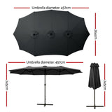 Instahut 4.57m Outdoor Umbrella Beach Pole Garden Tilt Black - Front View