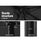 Instahut 4.57m Outdoor Umbrella Beach Pole Garden Tilt Black - Close-Up Angle