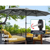 Instahut 4.57m Outdoor Umbrella Beach Pole Garden Tilt Charcoal - Rear View