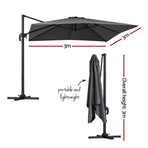 Instahut Outdoor Umbrella 3m Umbrellas Cantilever Stand Sun Roma 360 Degree Charcoal