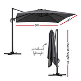 Instahut Outdoor Umbrella 3m Umbrellas Cantilever Stand Sun Roma 360 Degree Charcoal - Front View