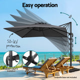 Instahut Outdoor Umbrella 3m Umbrellas Cantilever Stand Sun Roma 360 Degree Charcoal - Top-Down View