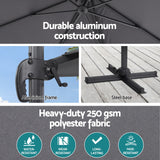 Instahut Outdoor Umbrella 3m Umbrellas Cantilever Stand Sun Roma 360 Degree Charcoal - Rear View
