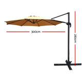 Instahut 3m Outdoor Umbrella Cantilever 360 Degree Tilt Beach Roma Beige - Front View