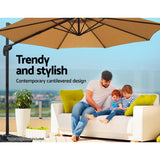 Instahut 3m Outdoor Umbrella Cantilever 360 Degree Tilt Beach Roma Beige - Top-Down View