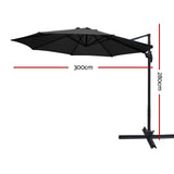 Instahut 3m Outdoor Umbrella Cantilever 360 Degree Tilt Beach Roma Black - Front View