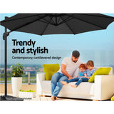 Instahut 3m Outdoor Umbrella Cantilever 360 Degree Tilt Beach Roma Black - Top-Down View