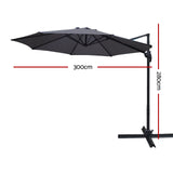 Instahut 3m Outdoor Umbrella Cantilever 360 Degree Tilt Beach Roma Charcoal - Front View