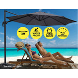 Instahut 3m Outdoor Umbrella Cantilever 360 Degree Tilt Beach Roma Charcoal - Top-Down View