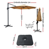Instahut 3m Outdoor Umbrella w/Base Cantilever Beach Roma 360 Degree Tilt Beige - Front View