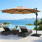 Instahut 3m Outdoor Umbrella w/Base Cantilever Beach Roma 360 Degree Tilt Beige - Low Angle