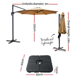 Instahut 3m Outdoor Umbrella w/Base Cantilever Beach Roma 360 Degree Tilt Beige - Front View