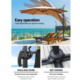 Instahut 3m Outdoor Umbrella w/Base Cantilever Beach Roma 360 Degree Tilt Beige - 45-Degree Angle