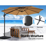 Instahut 3m Outdoor Umbrella w/Base Cantilever Beach Roma 360 Degree Tilt Beige - Rear View