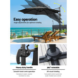 Instahut 3m Outdoor Umbrella w/Base Cantilever Beach Roma 360 Degree Tilt Black - 45-Degree Angle