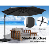 Instahut 3m Outdoor Umbrella w/Base Cantilever Beach Roma 360 Degree Tilt Black - Rear View