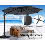Instahut 3m Outdoor Umbrella w/Base Cantilever Beach Roma 360 Degree Tilt Charcoal - Rear View