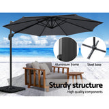 Instahut 3m Outdoor Umbrella w/Base Cantilever Beach Roma 360 Degree Tilt Charcoal - 45-Degree Angle