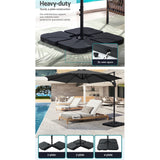 Instahut 3m Outdoor Umbrella w/Base Cantilever Beach Roma 360 Degree Tilt Charcoal - Rear View