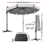 Instahut 3m Outdoor Umbrella w/Base Cantilever Beach Roma 360 Degree Tilt Grey - Front View