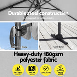 Instahut 3m Outdoor Umbrella w/Base Cantilever Beach Roma 360 Degree Tilt Grey - 45-Degree Angle