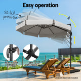 Instahut 3m Outdoor Umbrella Cantilever 360 Degree Tilt Beach Roma Grey - Top-Down View