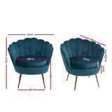 Artiss Armchair Velvet Blue Callista - Front View