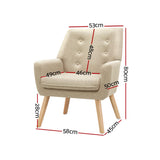 Artiss Armchair Linen Fabric Anne Beige - Front View