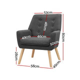 Artiss Armchair Linen Fabric Anne Charcoal - Front View