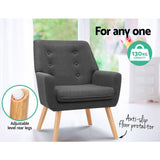 Artiss Armchair Linen Fabric Anne Charcoal - Rear View